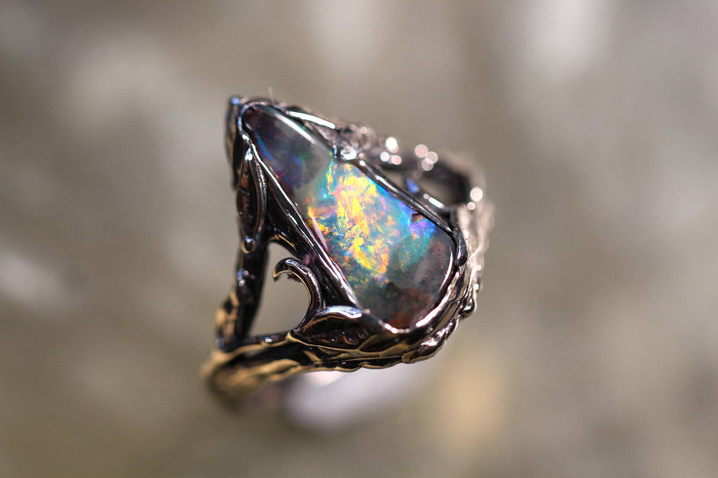 Boulder Opal and Sterling Silver Ring