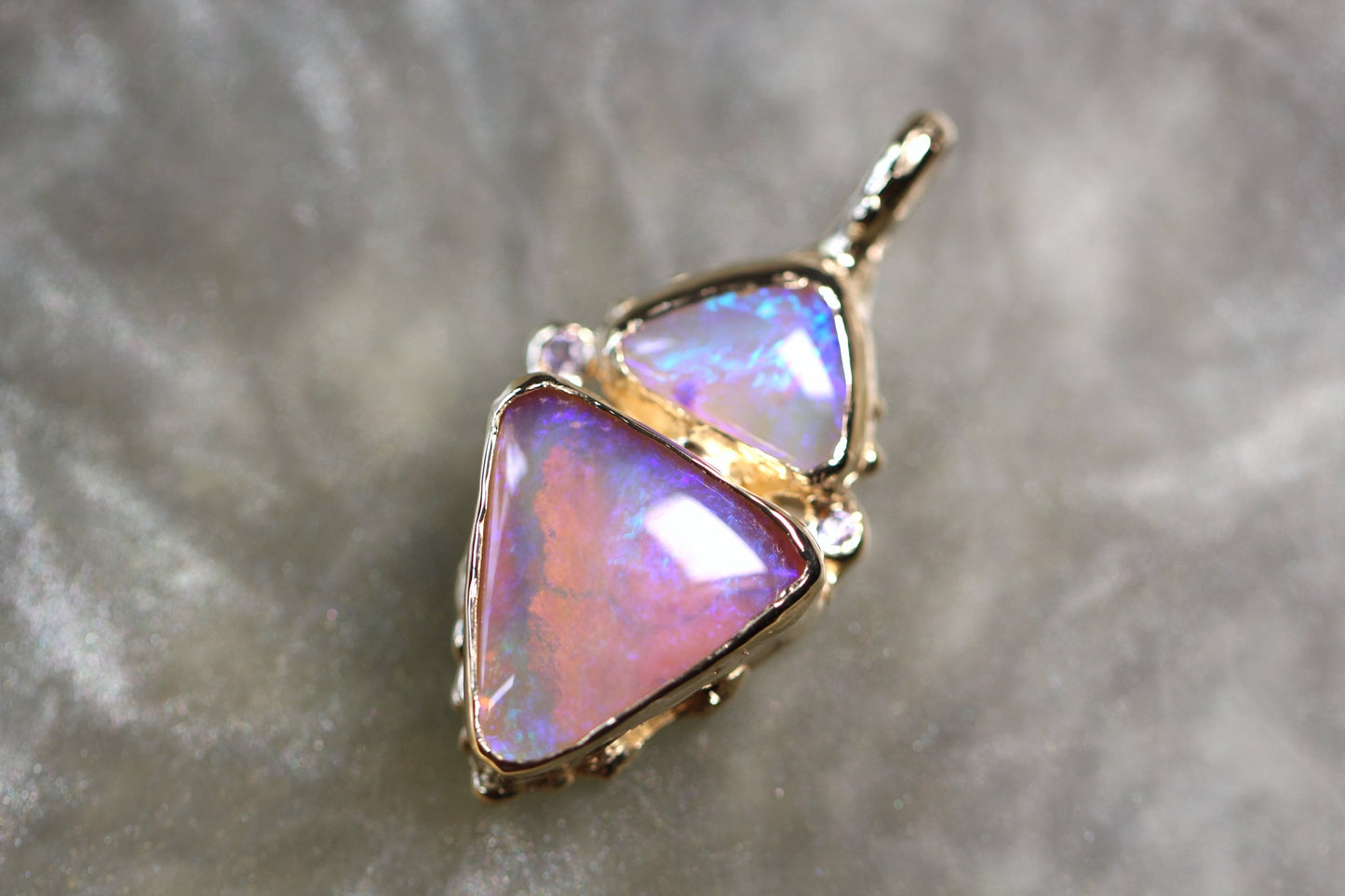 Pipe Opal, Tanzanite and Solid 9ct Yellow Gold Pendant