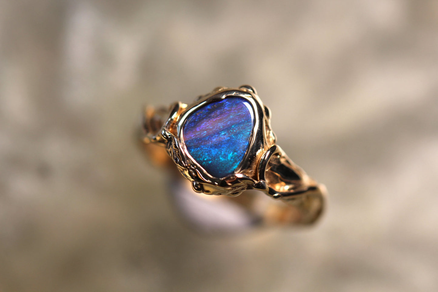Lightning Ridge Opal and Solid 9ct Yellow Gold Ring