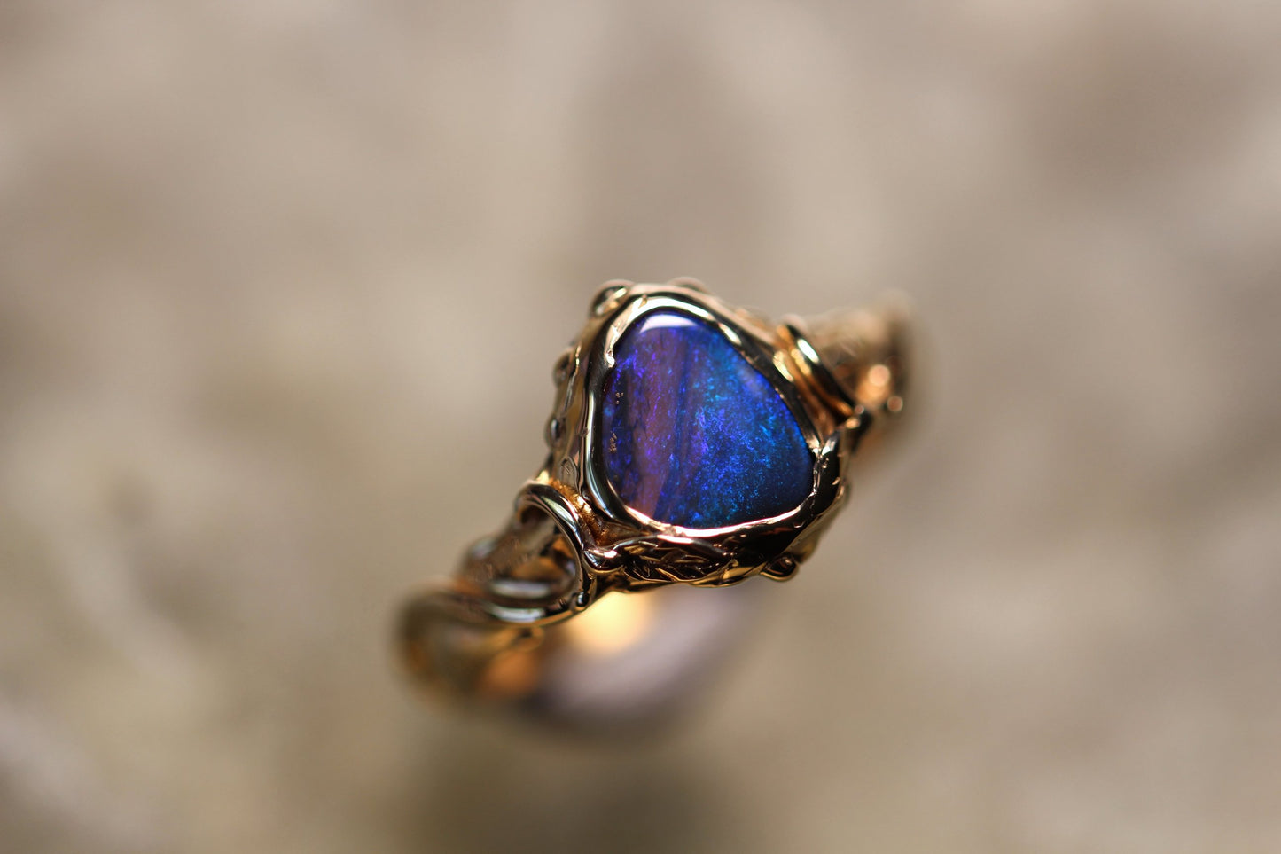 Lightning Ridge Opal and Solid 9ct Yellow Gold Ring