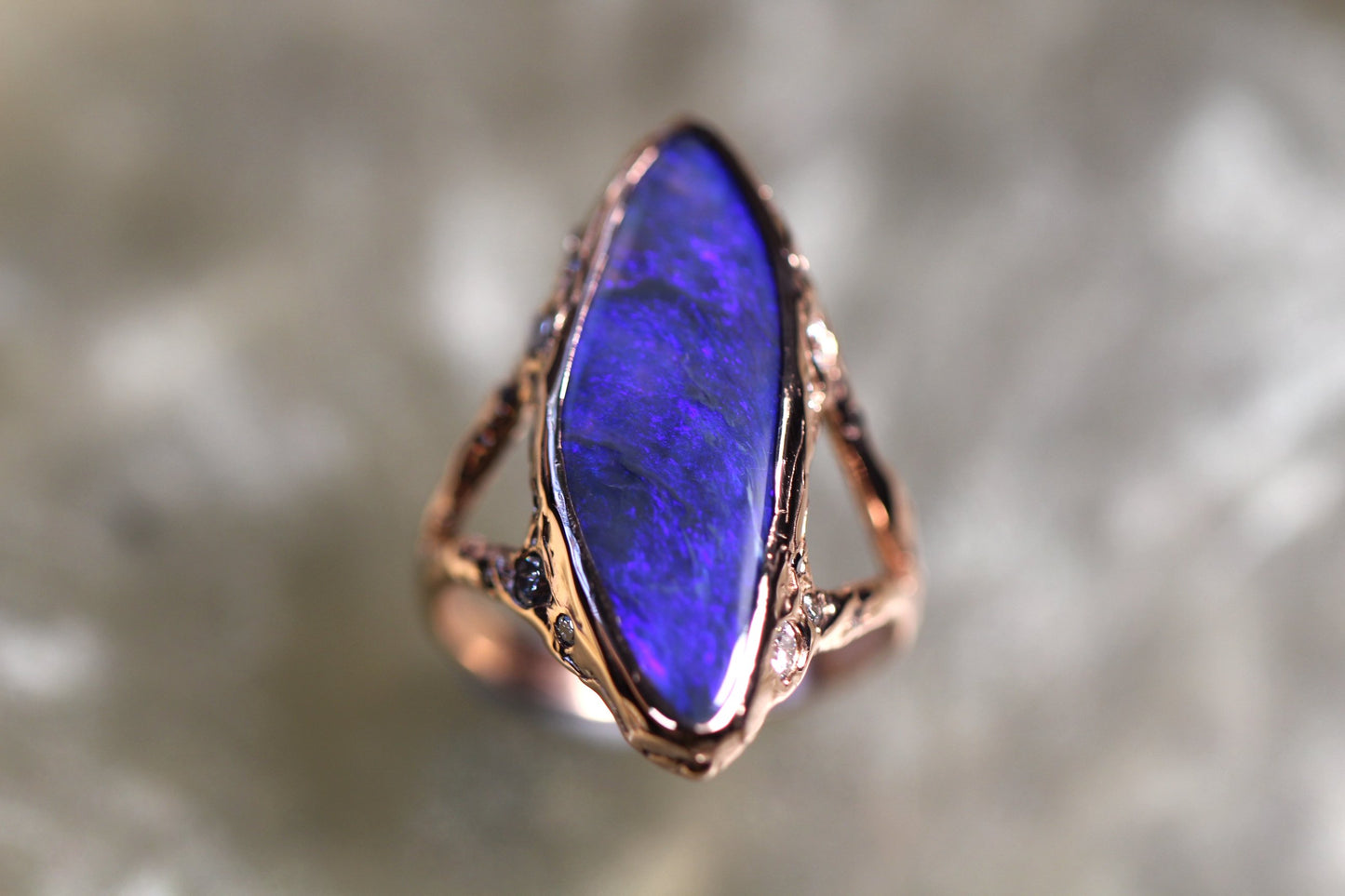 Lightning Ridge Opal, Diamond and Solid 9ct Rose Gold Ring