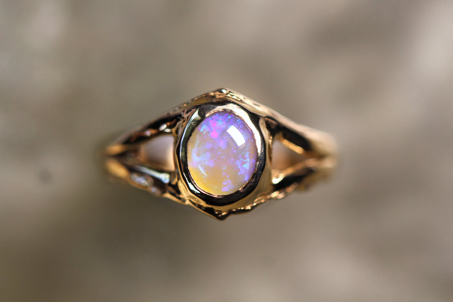 Lightning Ridge Opal and Solid 9ct Yellow Gold Ring