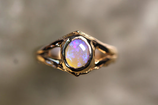 Lightning Ridge Opal and Solid 9ct Yellow Gold Ring