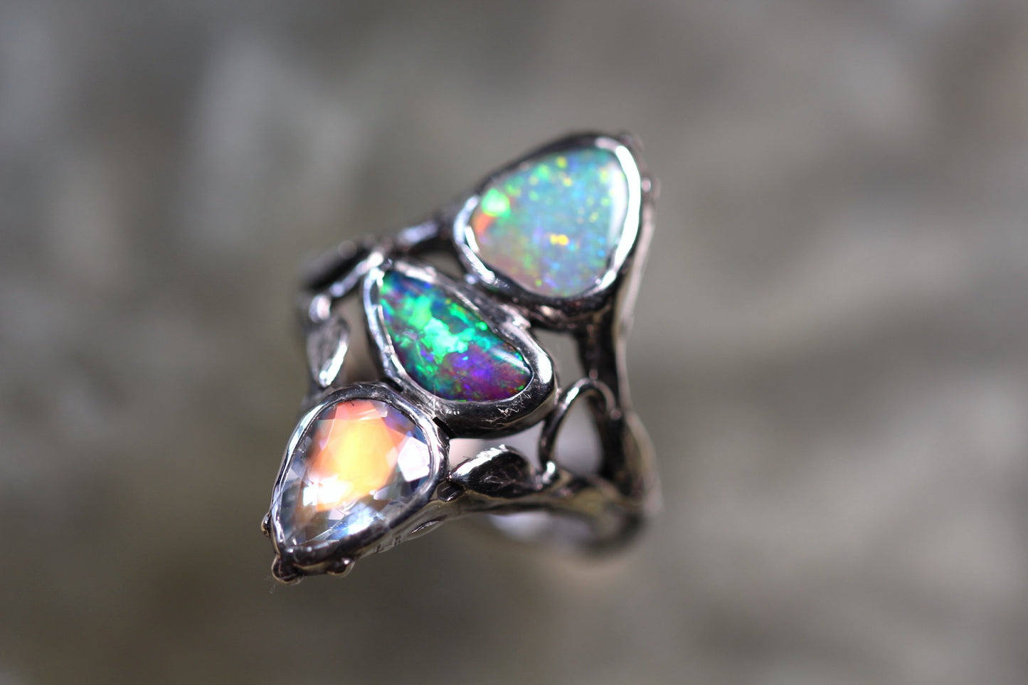 Pipe Opal, Moonstone and Sterling Silver Ring