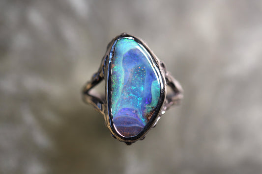 Boulder Opal and Sterling Silver Ring