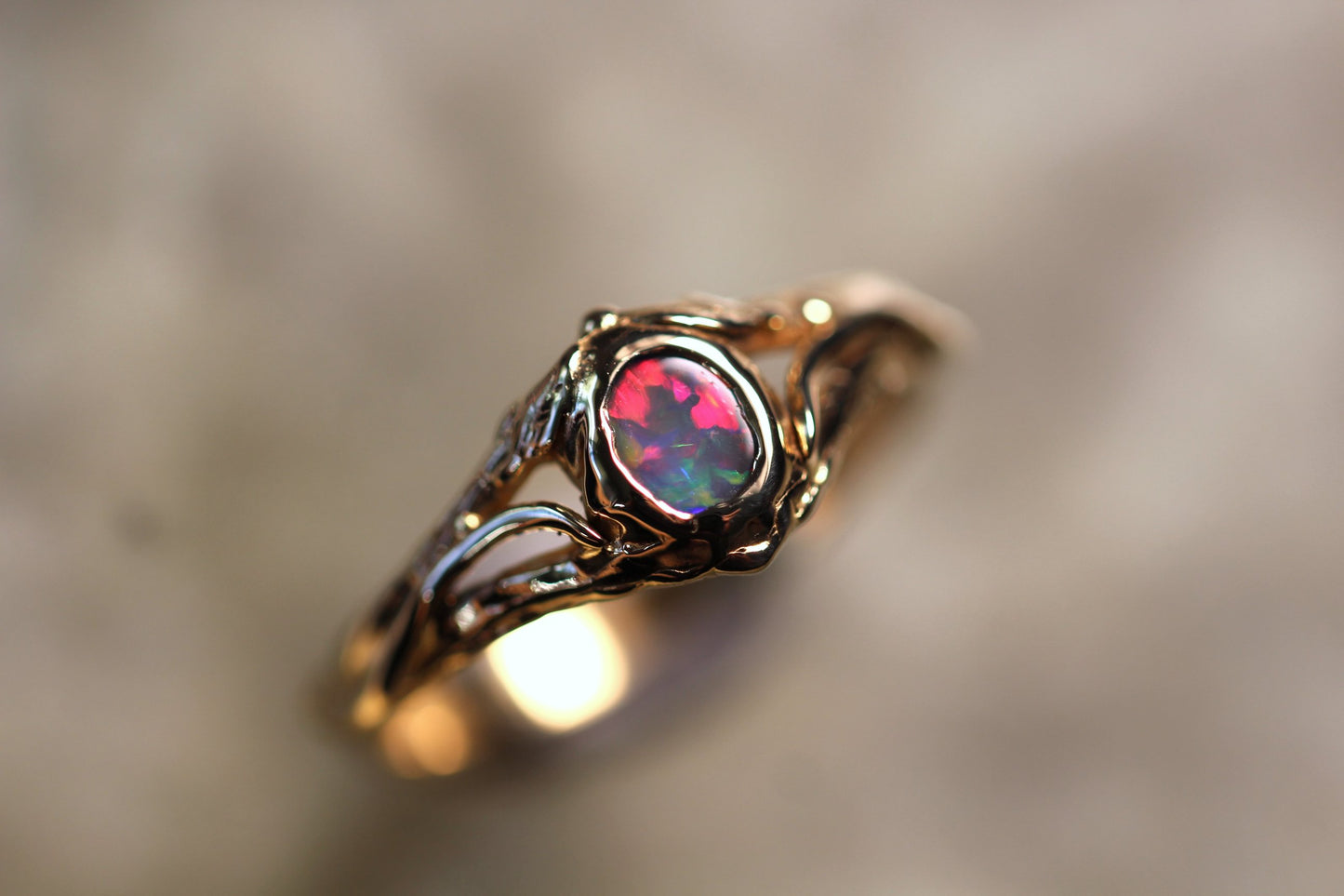 Lightning Ridge Opal and Solid 9ct Yellow Gold Ring