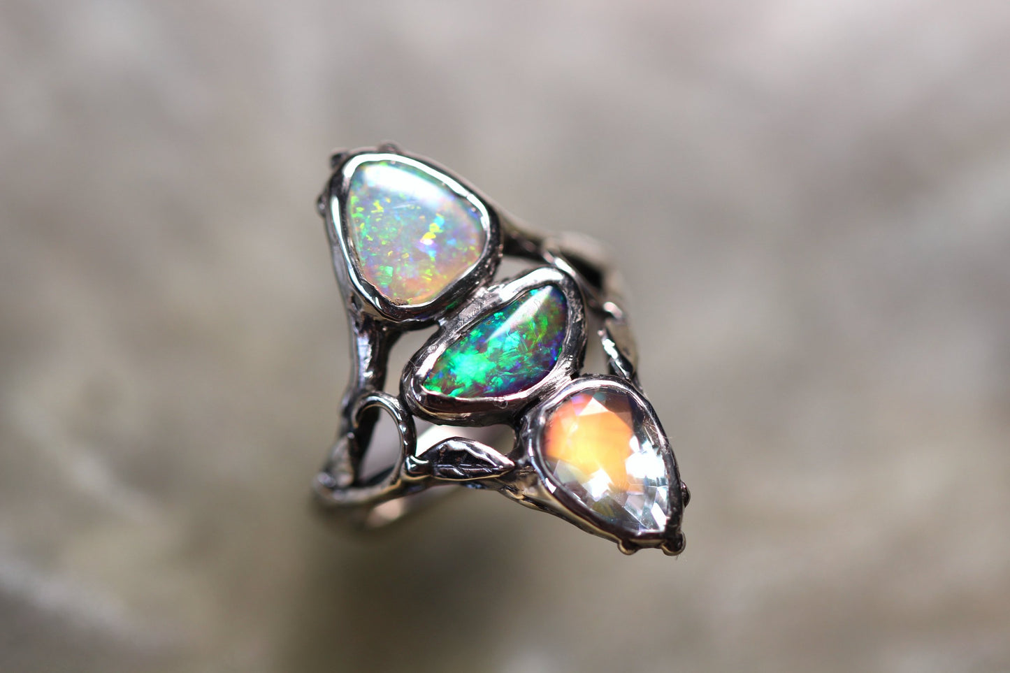 Pipe Opal, Moonstone and Sterling Silver Ring