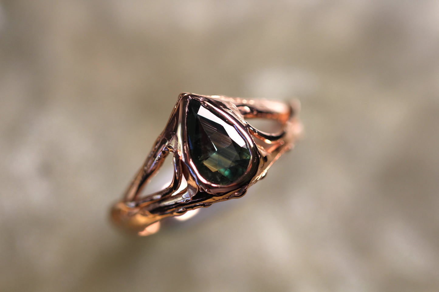 Australian Parti Sapphire and Solid 9ct Rose Gold Ring