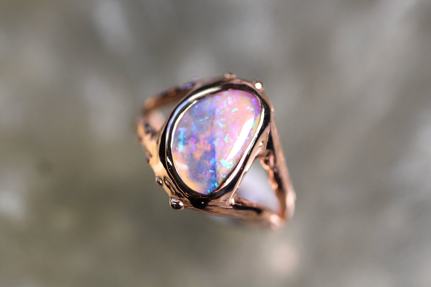 Boulder Opal and Solid 9ct Rose Gold Ring
