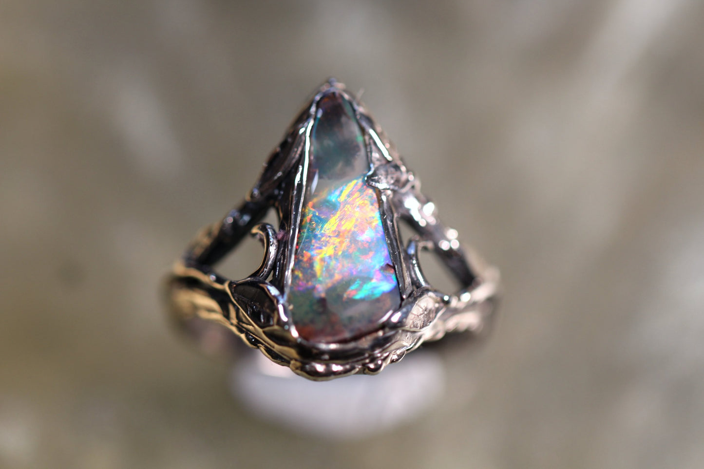 Boulder Opal and Sterling Silver Ring