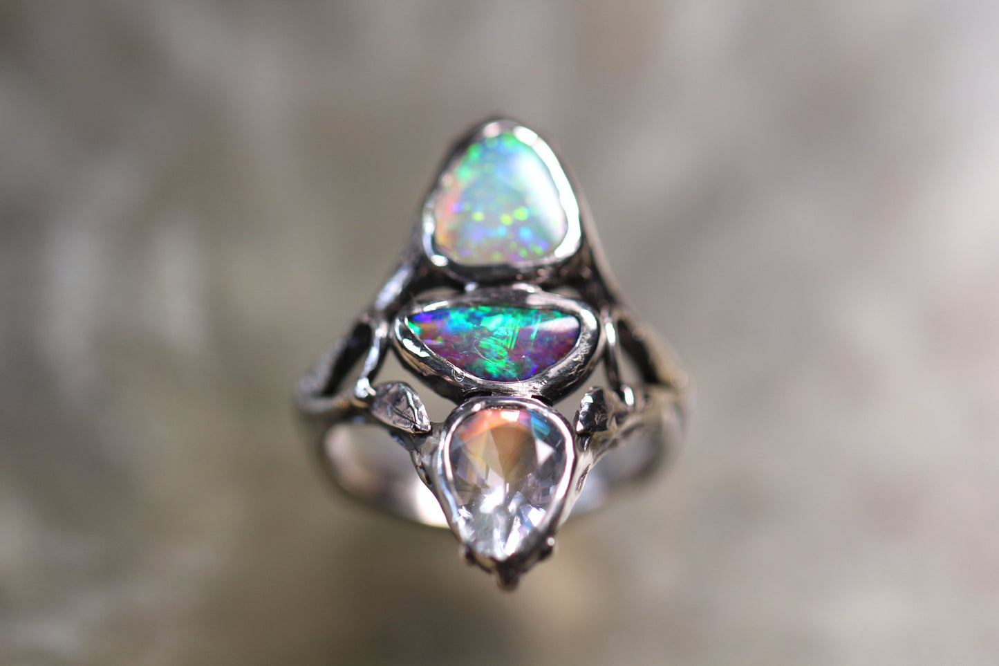 Pipe Opal, Moonstone and Sterling Silver Ring