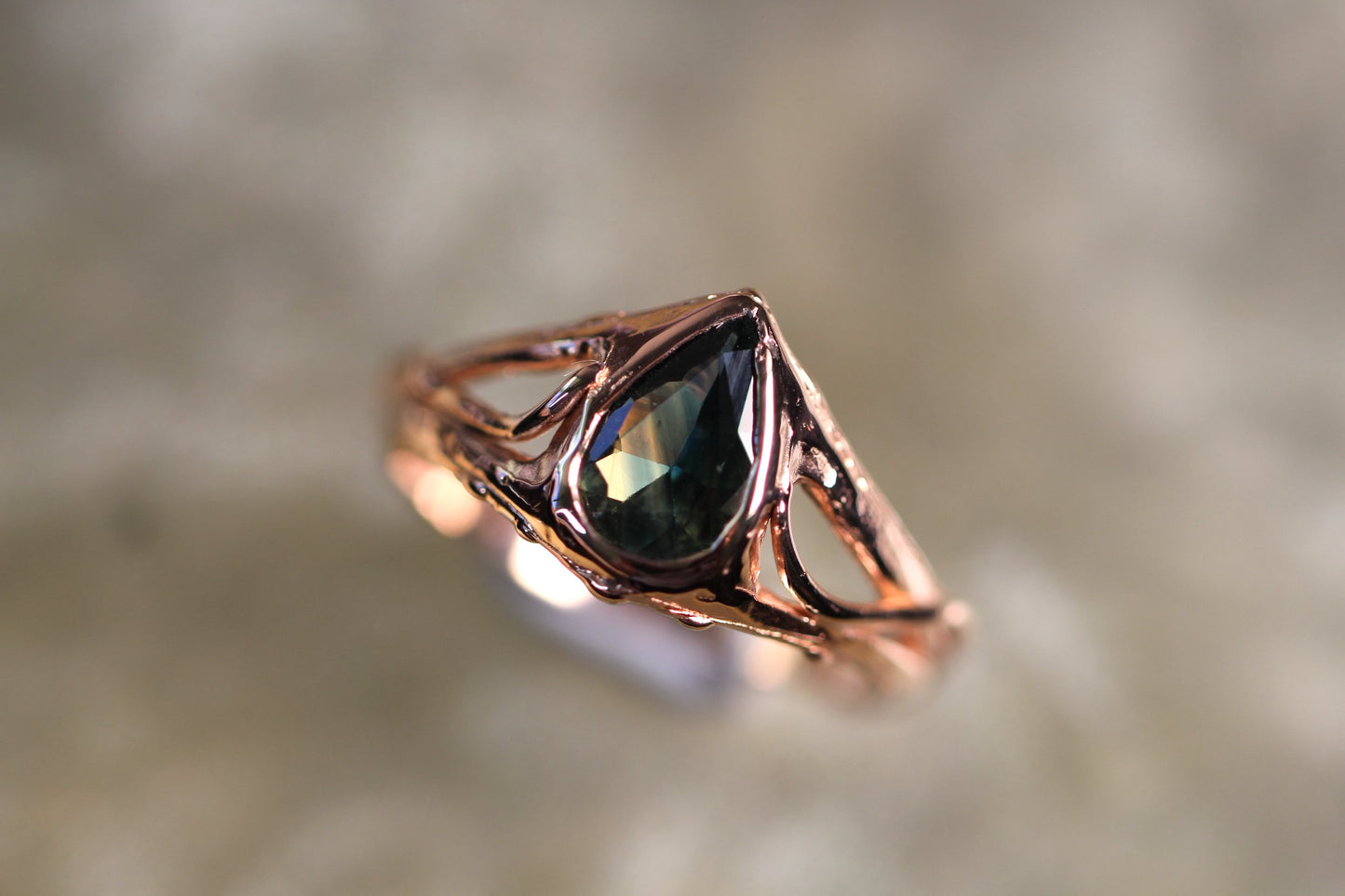 Australian Parti Sapphire and Solid 9ct Rose Gold Ring