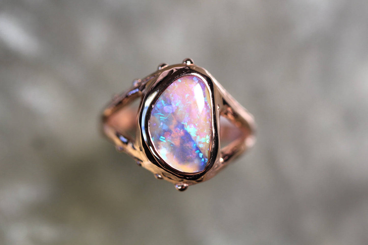 Boulder Opal and Solid 9ct Rose Gold Ring