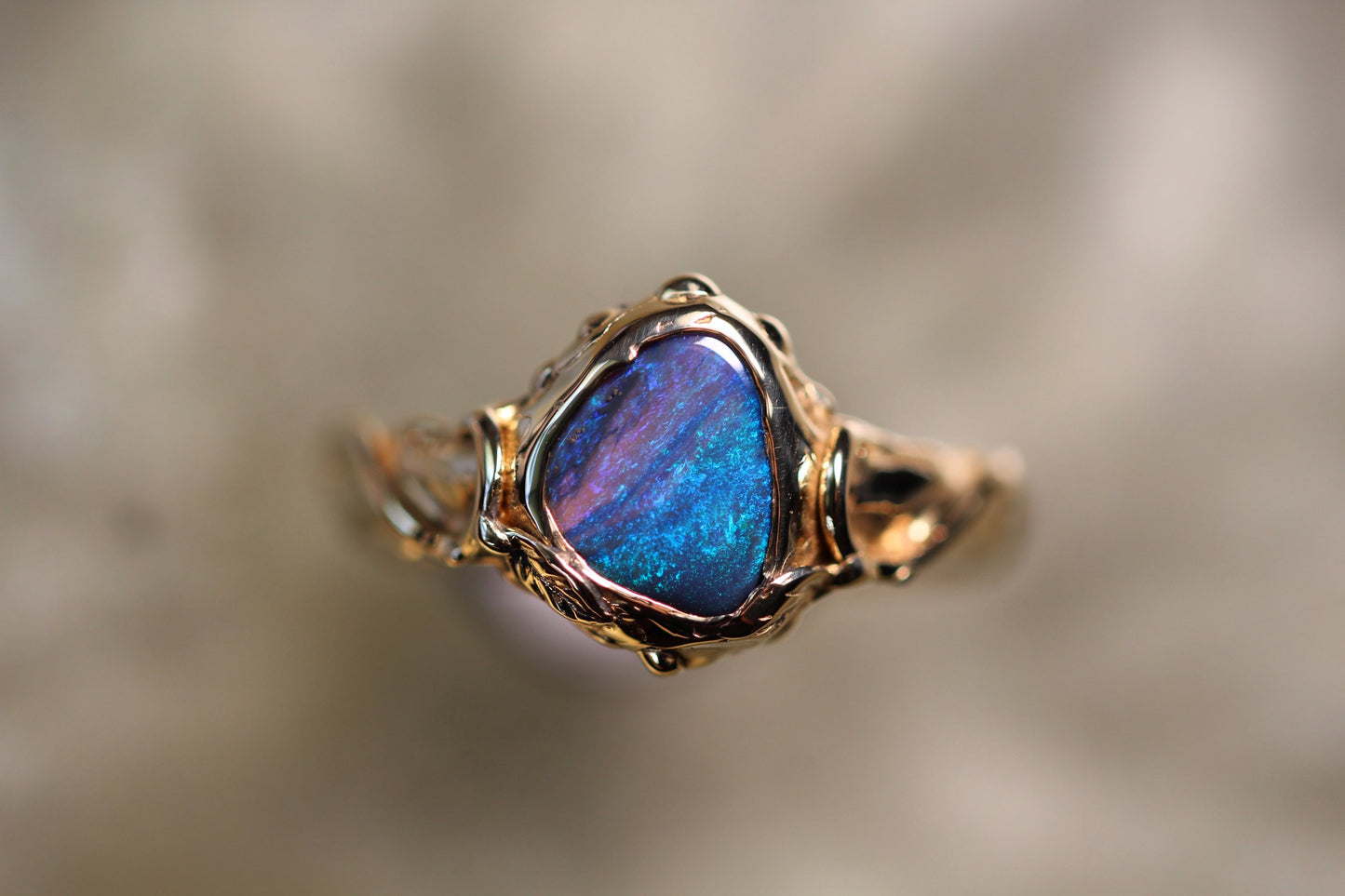 Lightning Ridge Opal and Solid 9ct Yellow Gold Ring
