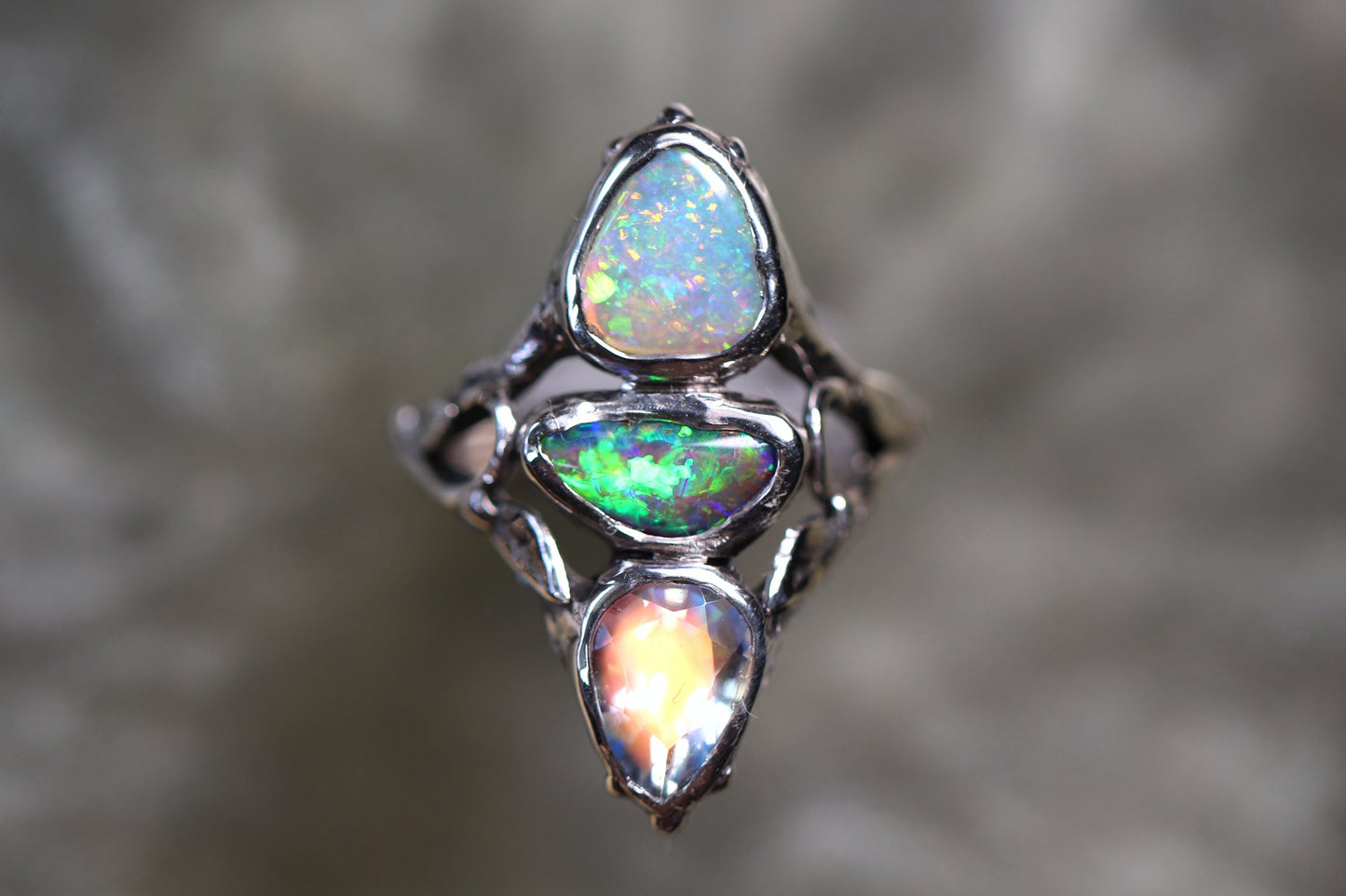 Pipe Opal, Moonstone and Sterling Silver Ring