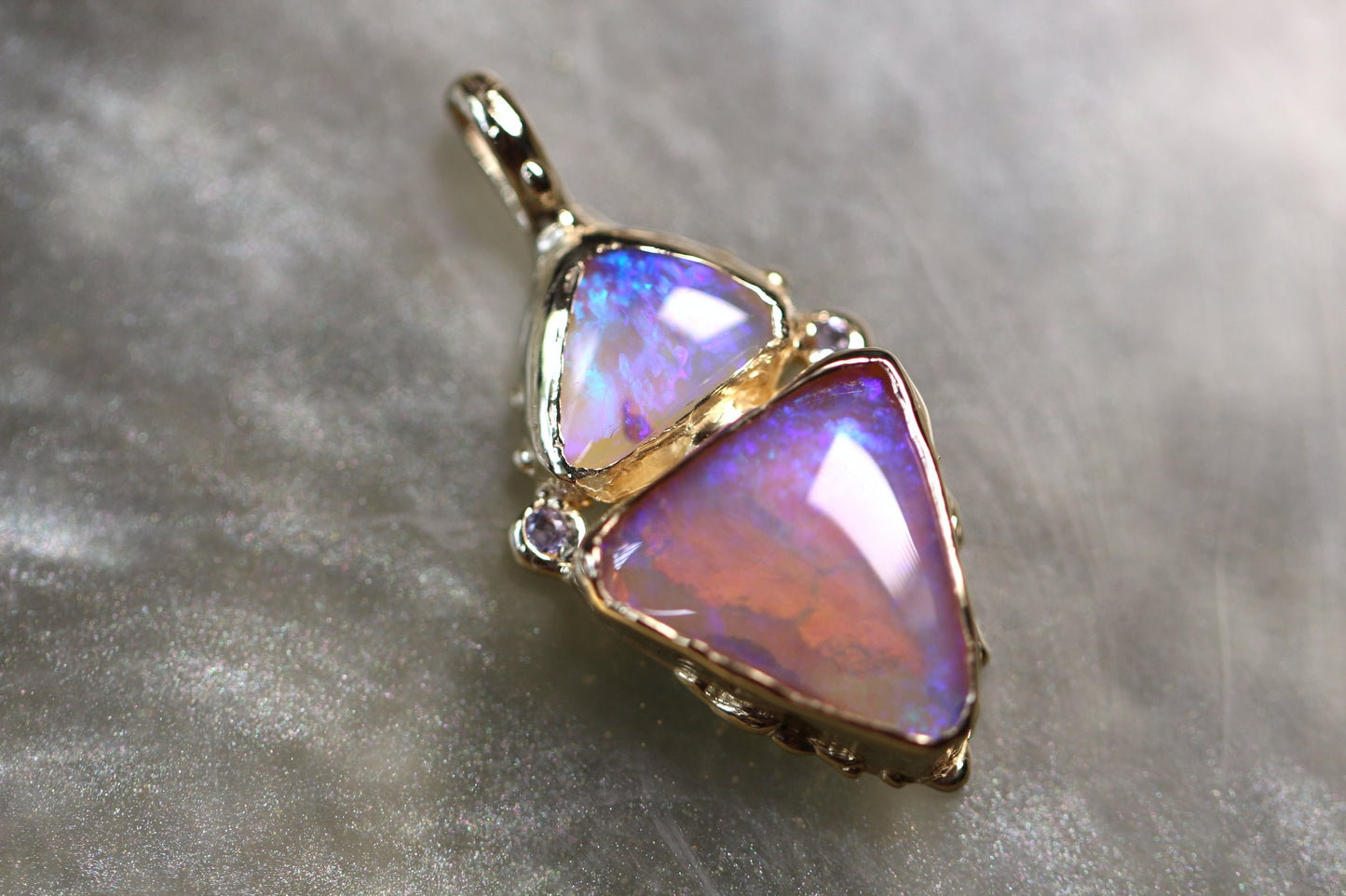 Pipe Opal, Tanzanite and Solid 9ct Yellow Gold Pendant
