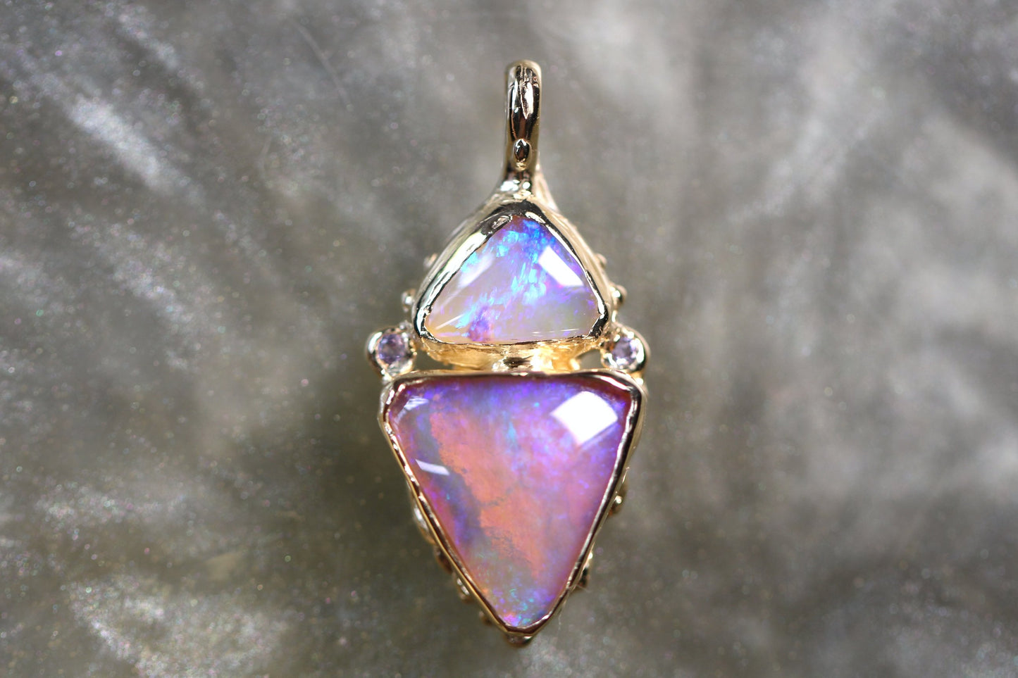 Pipe Opal, Tanzanite and Solid 9ct Yellow Gold Pendant