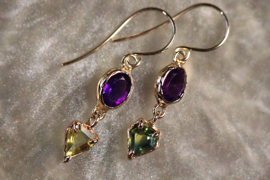 Australian Parti Sapphire, Amethyst and 9ct Yellow Gold Earrings