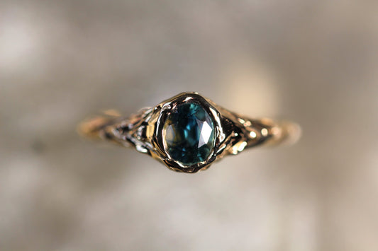 Australian Parti Sapphire and Solid 9ct Yellow Gold Ring