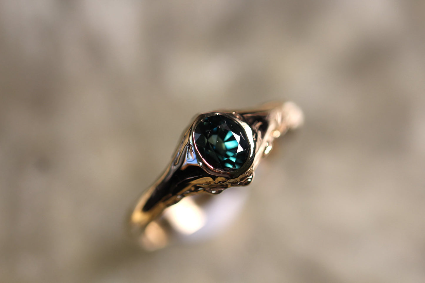 Australian Parti Sapphire and Solid 9ct Yellow Gold Ring