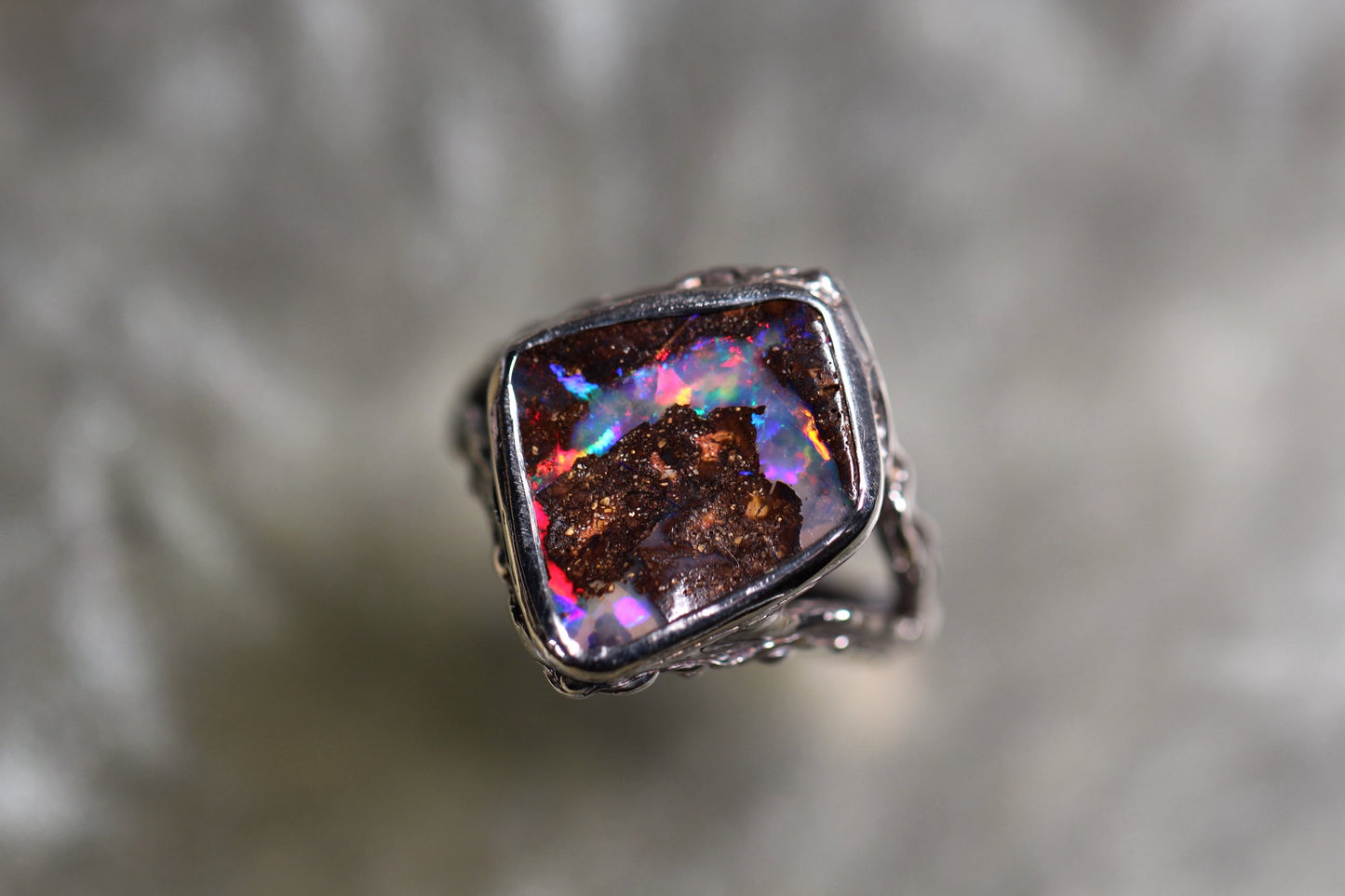 Boulder Opal and Sterling Silver Ring