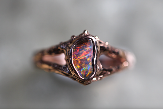 Boulder Opal and Solid 9ct Rose Gold Ring