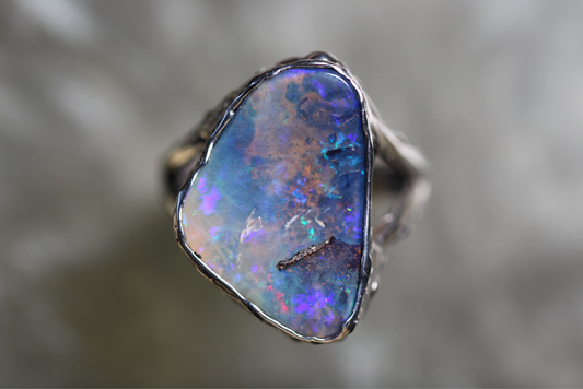 Boulder Opal and Sterling Silver Ring