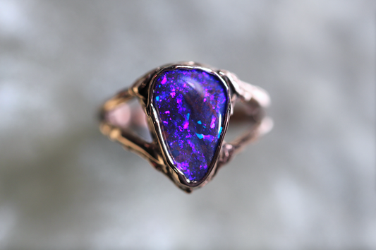 Boulder Opal and Solid 9ct Rose Gold Ring