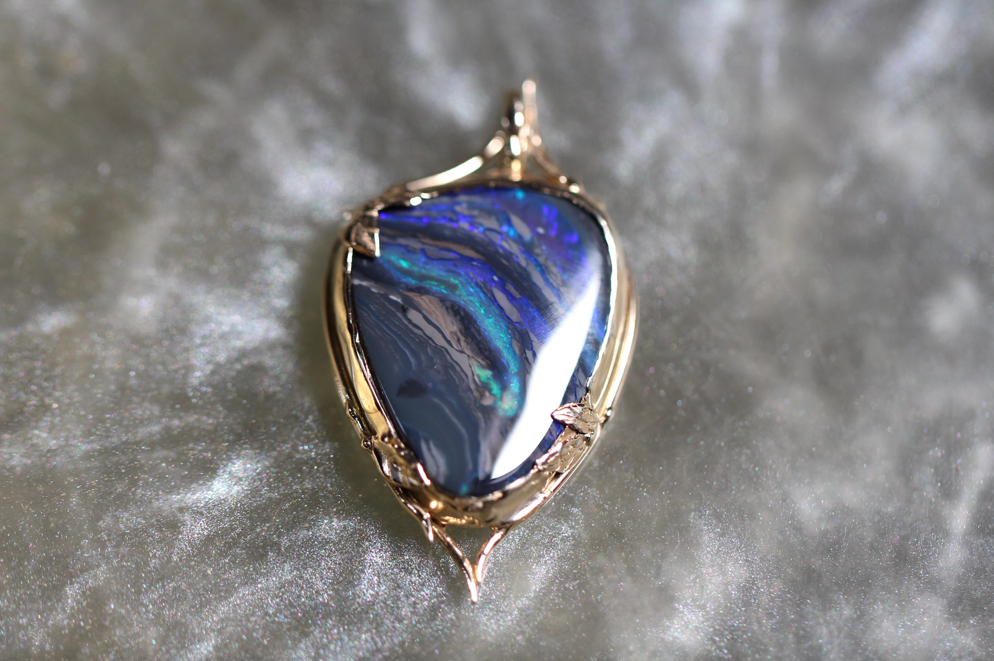Lightning Ridge Black Opal and Solid 9ct Yellow Gold Pendant
