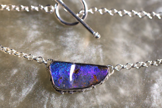 Boulder Opal and Sterling Silver Necklace