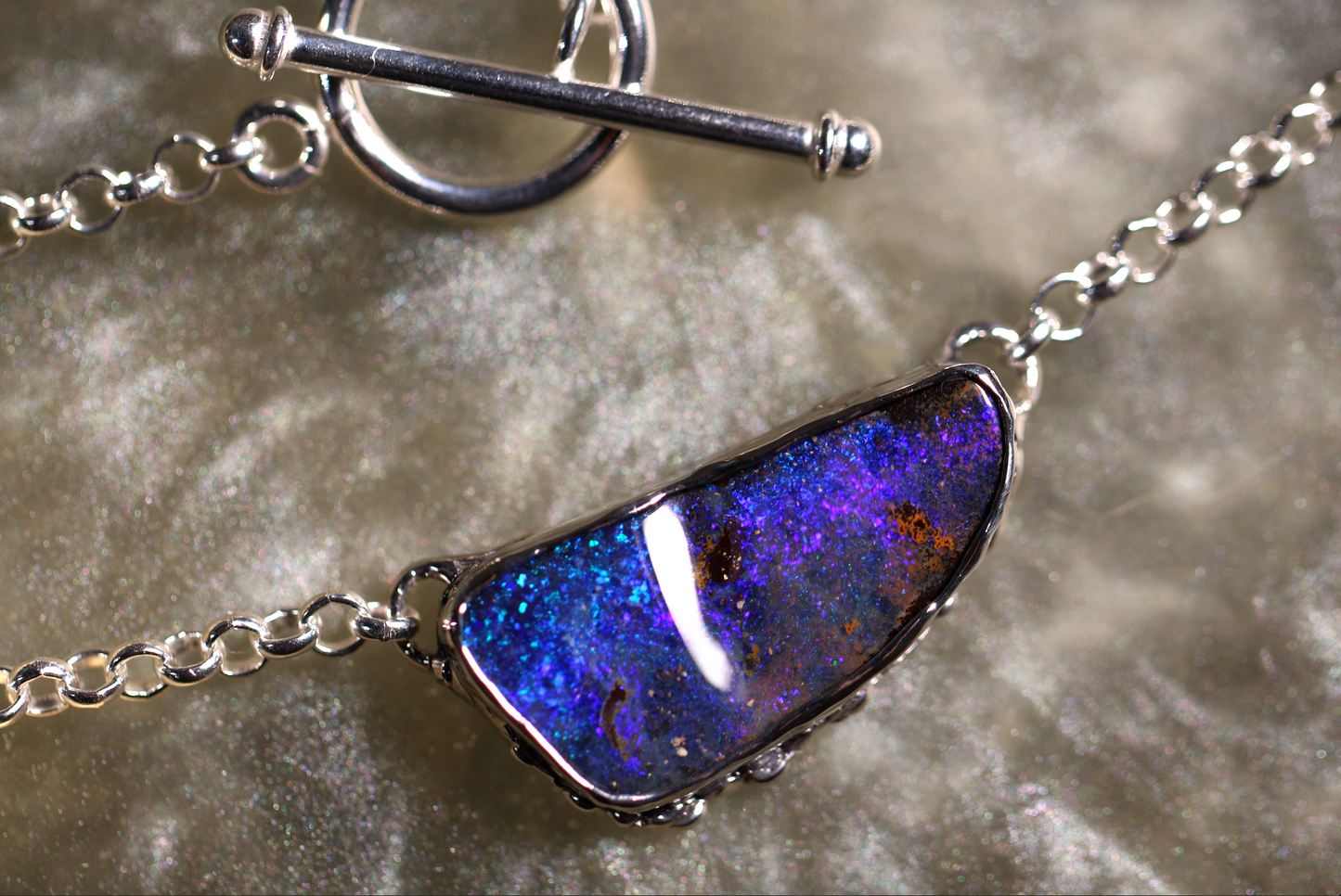 Boulder Opal and Sterling Silver Necklace