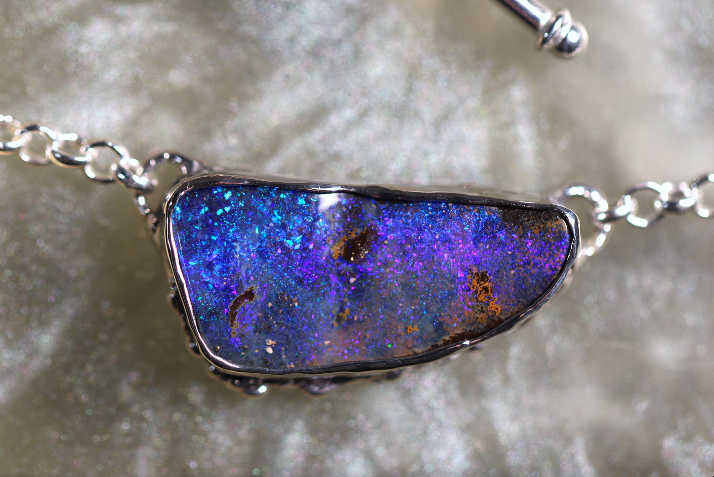 Boulder Opal and Sterling Silver Necklace