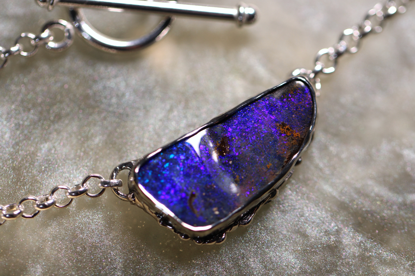 Boulder Opal and Sterling Silver Necklace