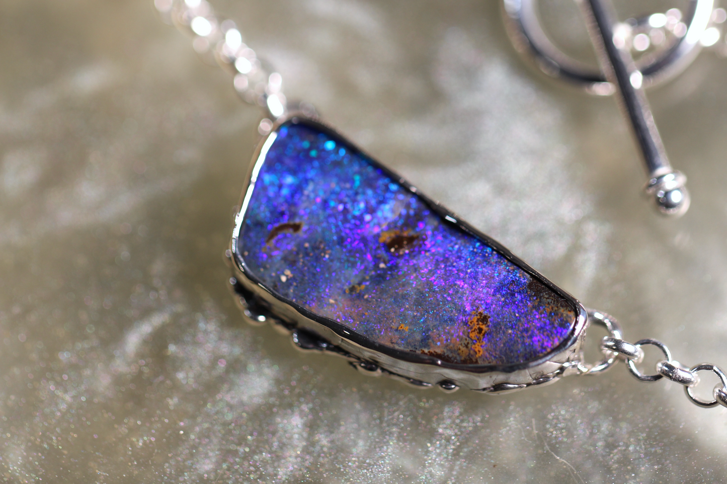 Boulder Opal and Sterling Silver Necklace