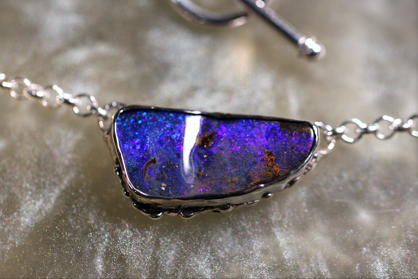 Boulder Opal and Sterling Silver Necklace