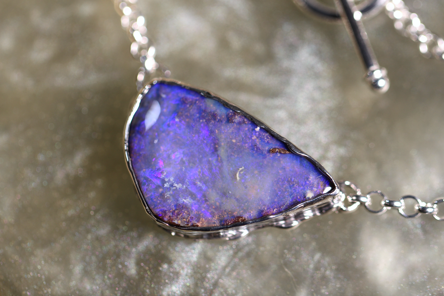 Boulder Opal and Sterling Silver Necklace