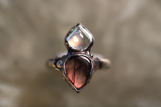 Moonstone, Labradorite and Sterling Silver Ring