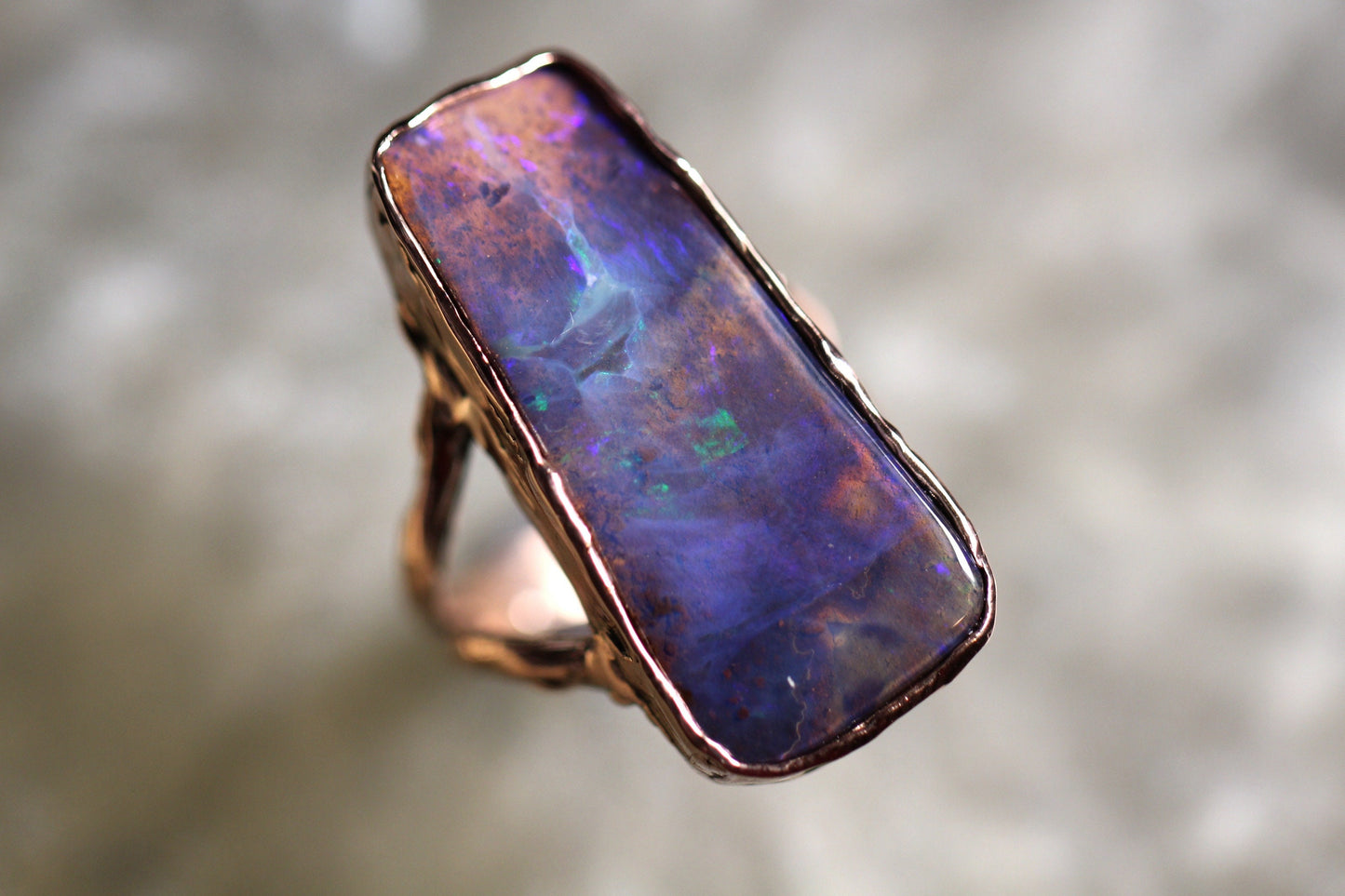 Boulder Opal and Solid 9ct Rose Gold Ring