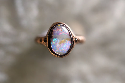 Boulder Opal and Solid 9ct Rose Gold Ring