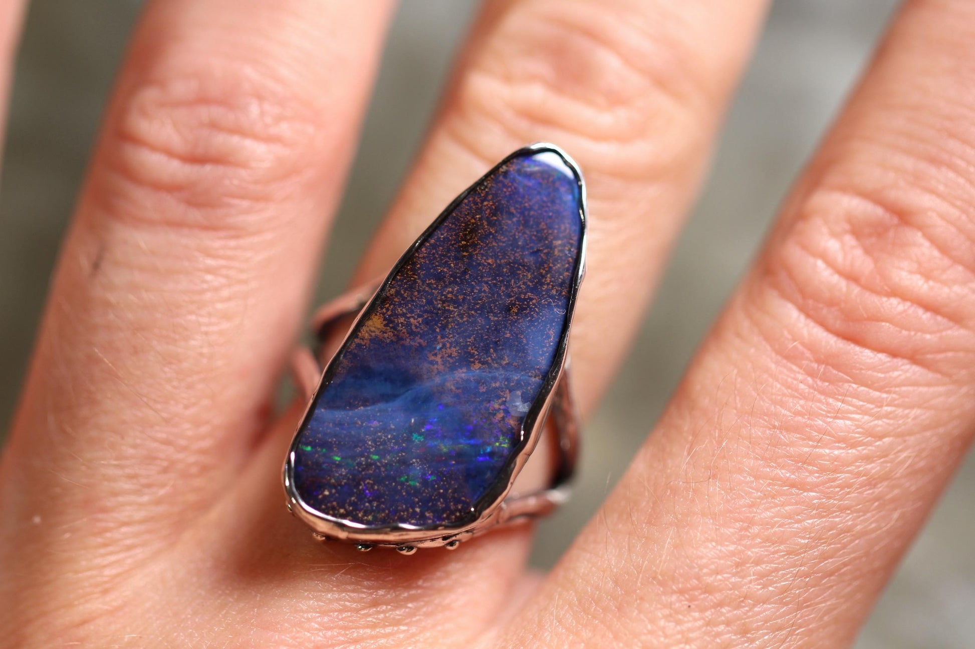 Boulder Opal and Sterling Silver Ring