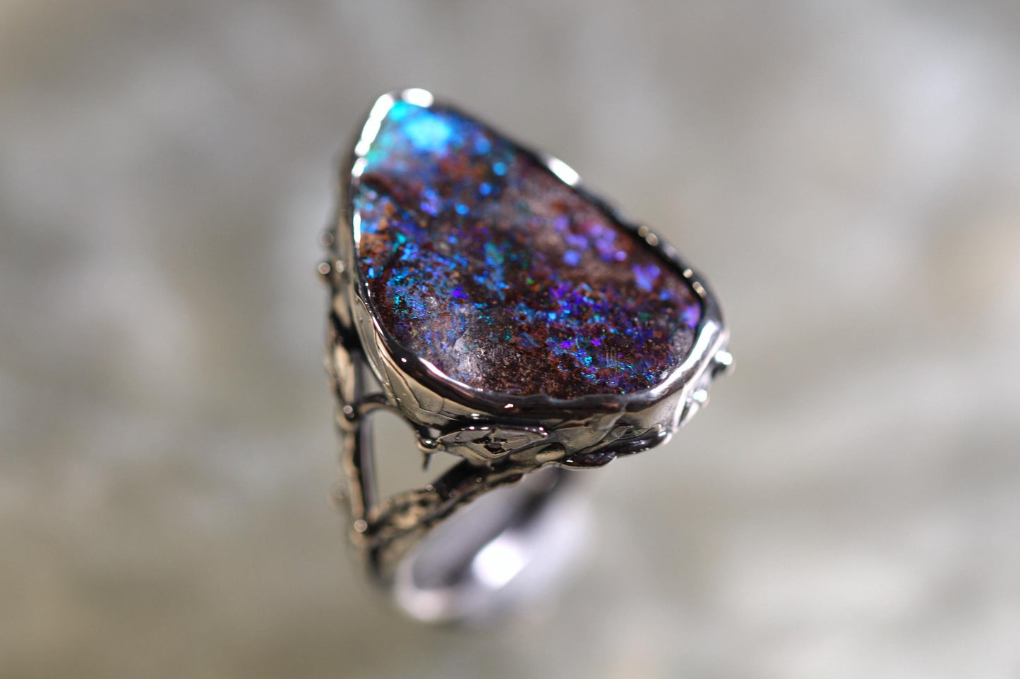 Boulder Opal and Sterling Silver Ring