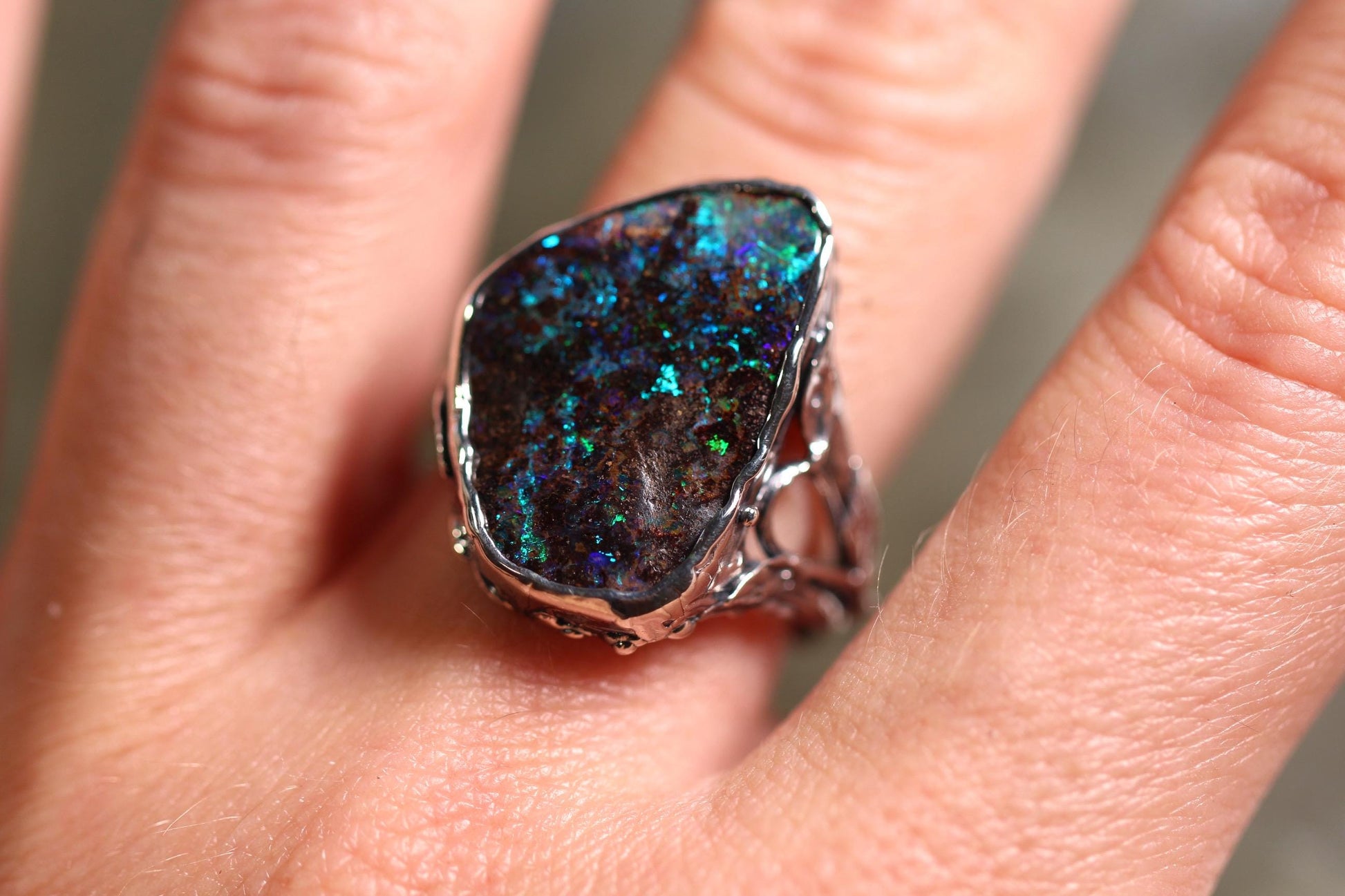 Boulder Opal and Sterling Silver Ring