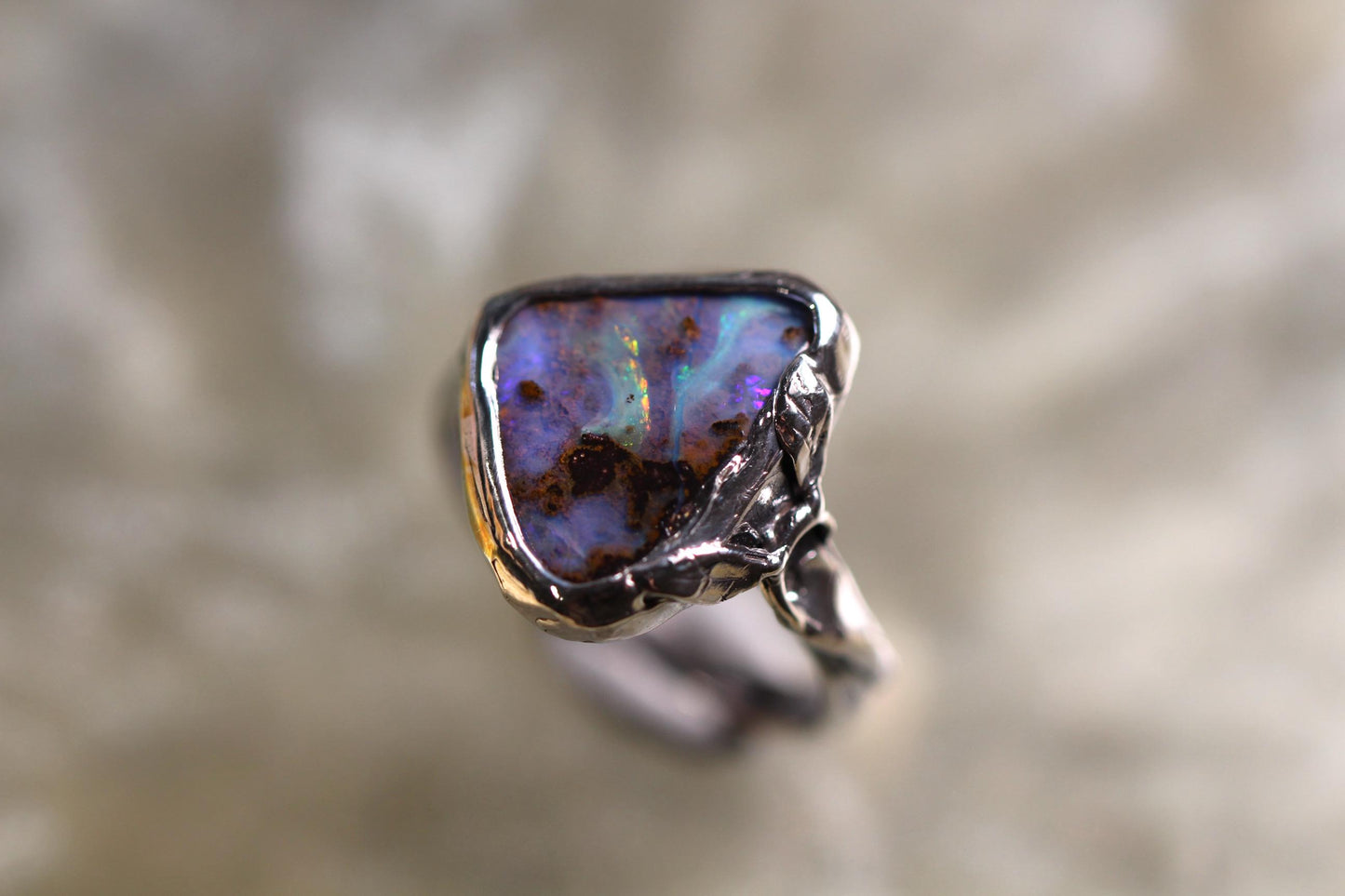 Boulder Opal and Sterling Silver Ring