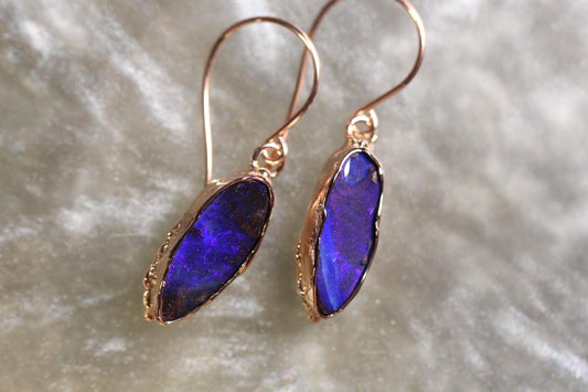 Boulder Opal and Solid 9ct Rose Gold Earrings