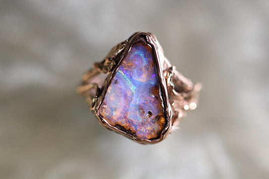 Boulder Opal and Solid 9ct Rose Gold Ring