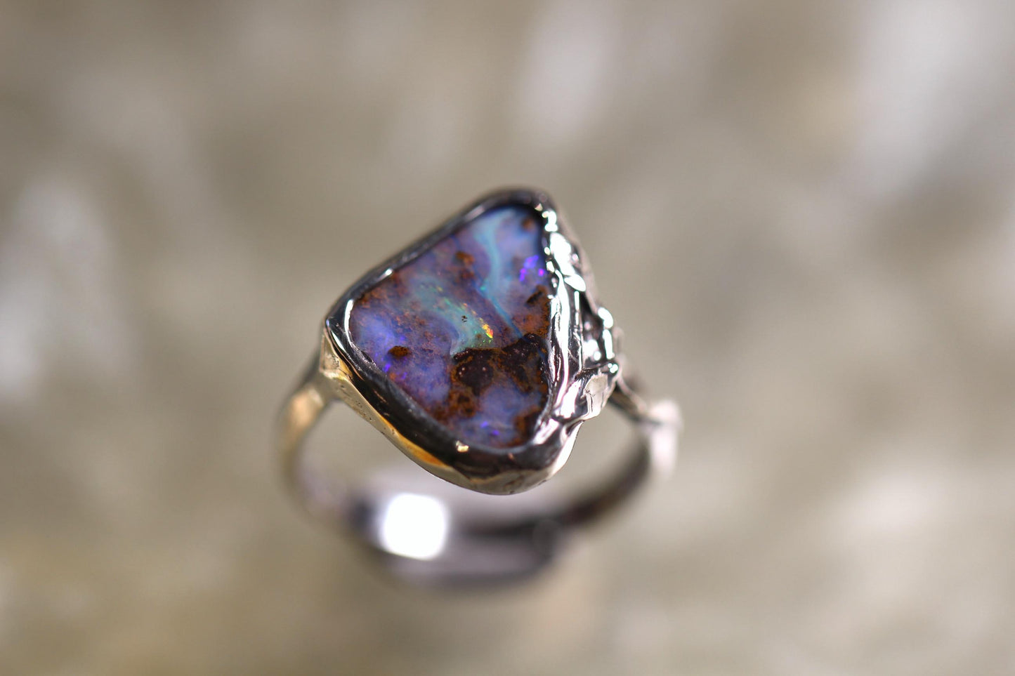 Boulder Opal and Sterling Silver Ring