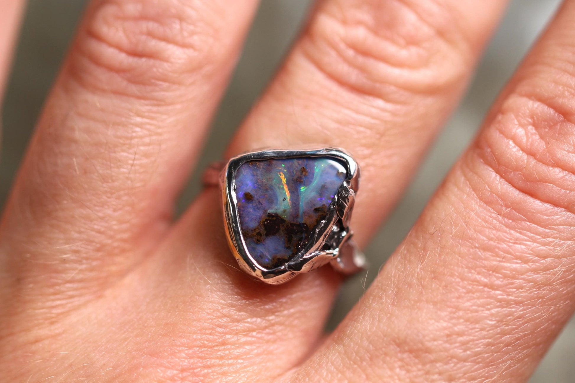 Boulder Opal and Sterling Silver Ring