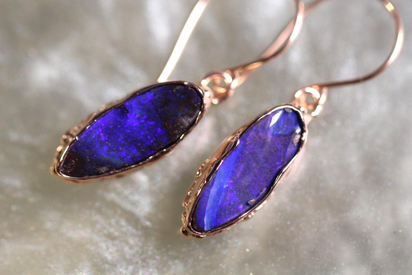 Boulder Opal and Solid 9ct Rose Gold Earrings