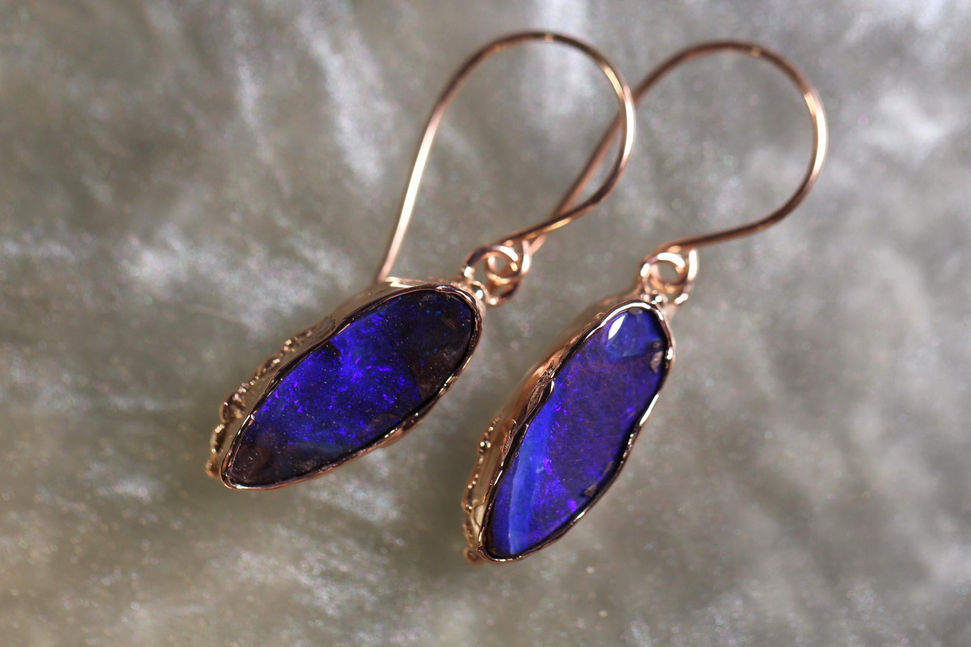 Boulder Opal and Solid 9ct Rose Gold Earrings