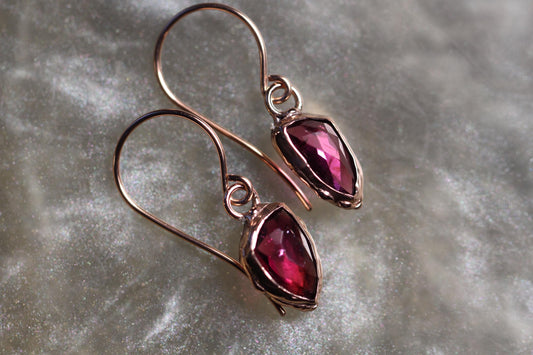 Rhodonite Garnet and 9ct Gold Earrings